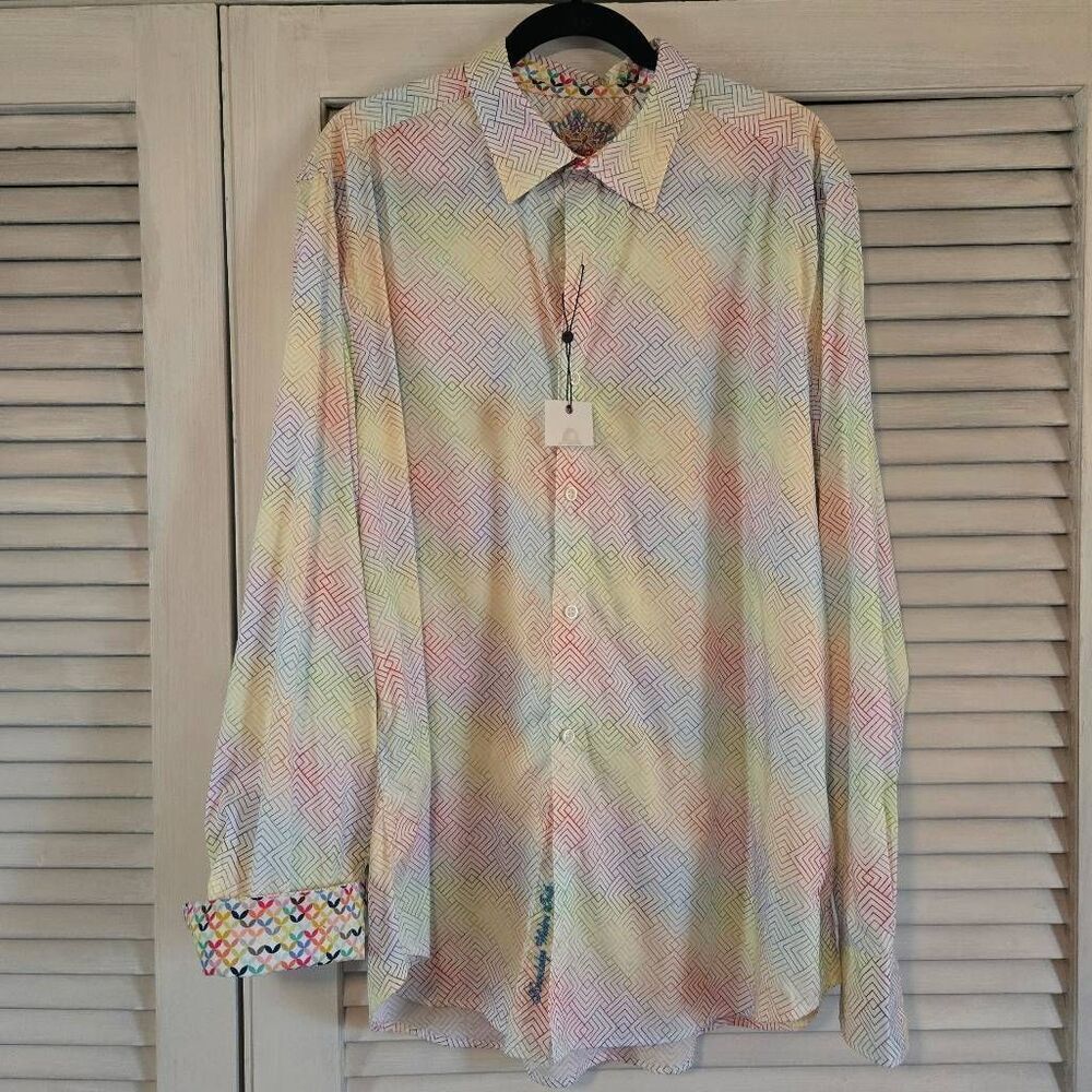 Robert Graham Geo Print Multi Color Button Up LS Shirt 2XL